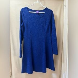 Jolie blue long sleeve flared embroidered style dress size medium cobalt blue